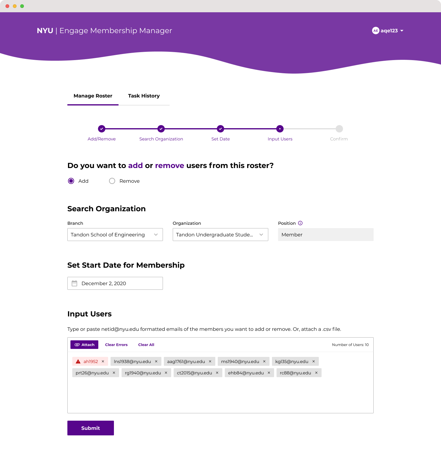 Error case where an email doesn't have a domain name