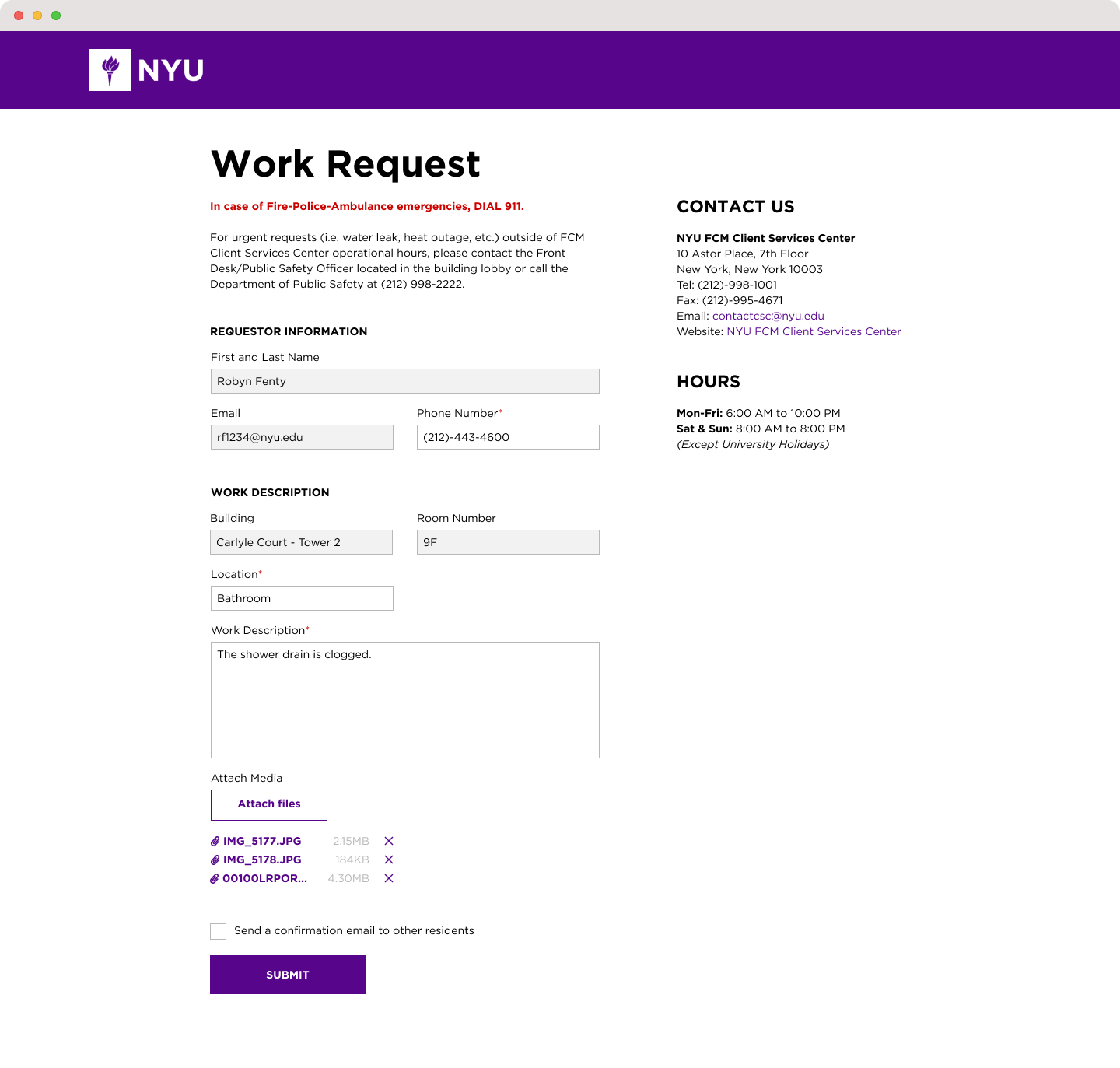 Web mockup of Work Request redesign page