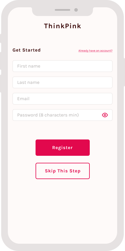 Step six of onboarding that shows sign up form