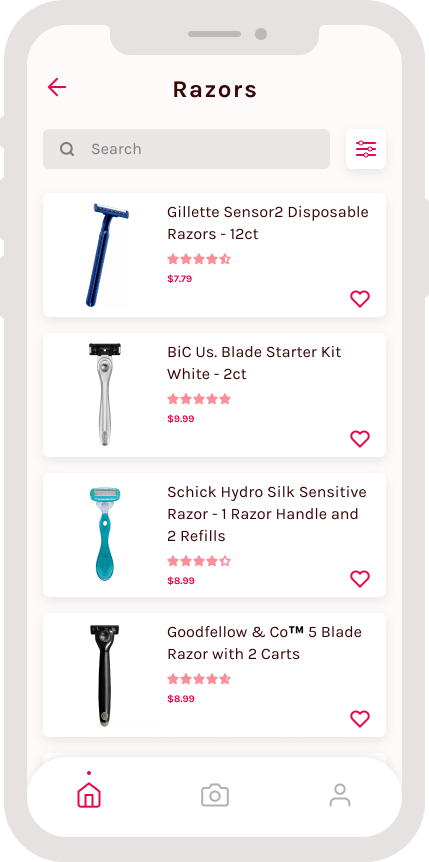 Product list of razors