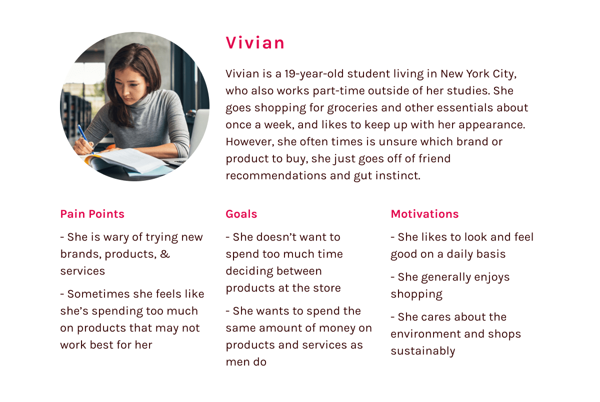 Persona for Vivian, a New York student with a part-time job