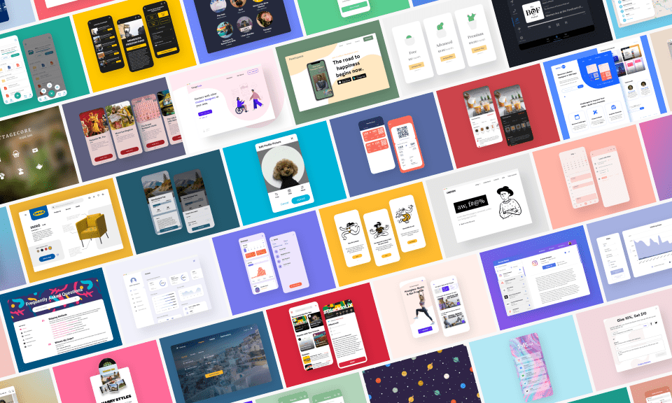 Collage of different UI designs I created for 100 Days of UI