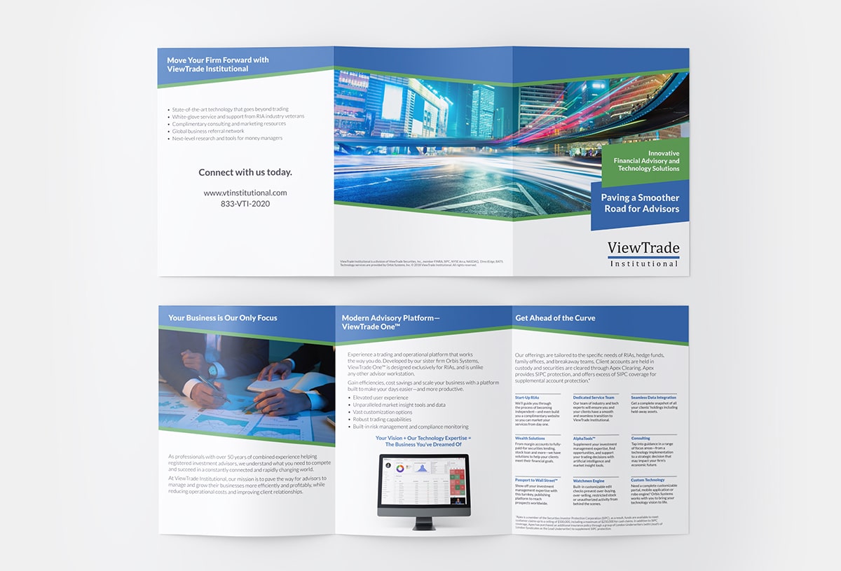 Mockup of ViewTrade Institutional brochure - view 1