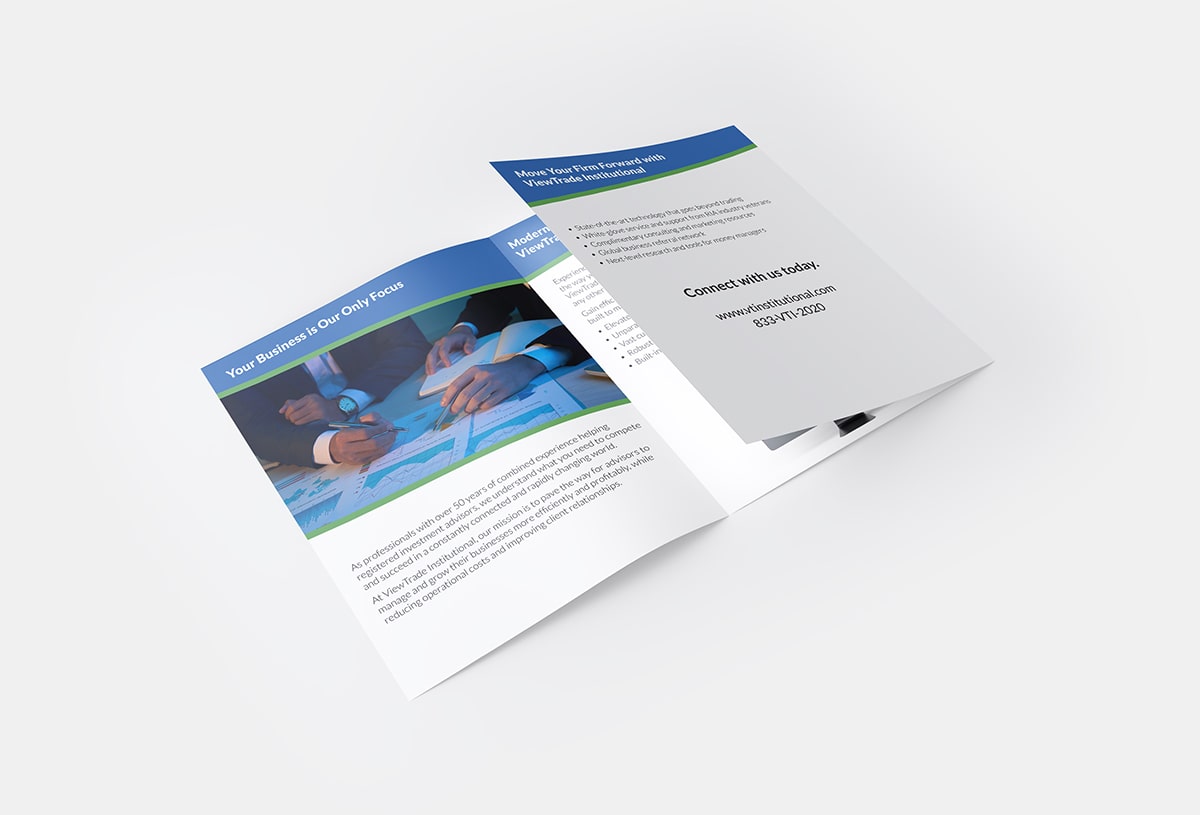 Mockup of ViewTrade Institutional brochure - view 3