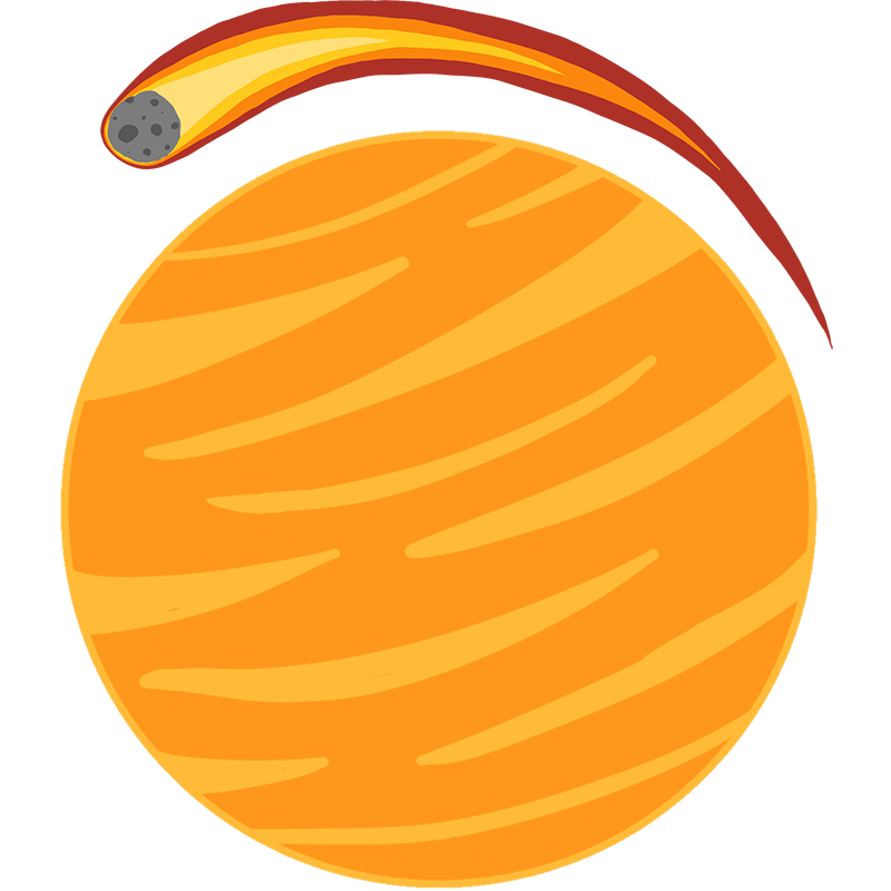 Orange planet with comet on top